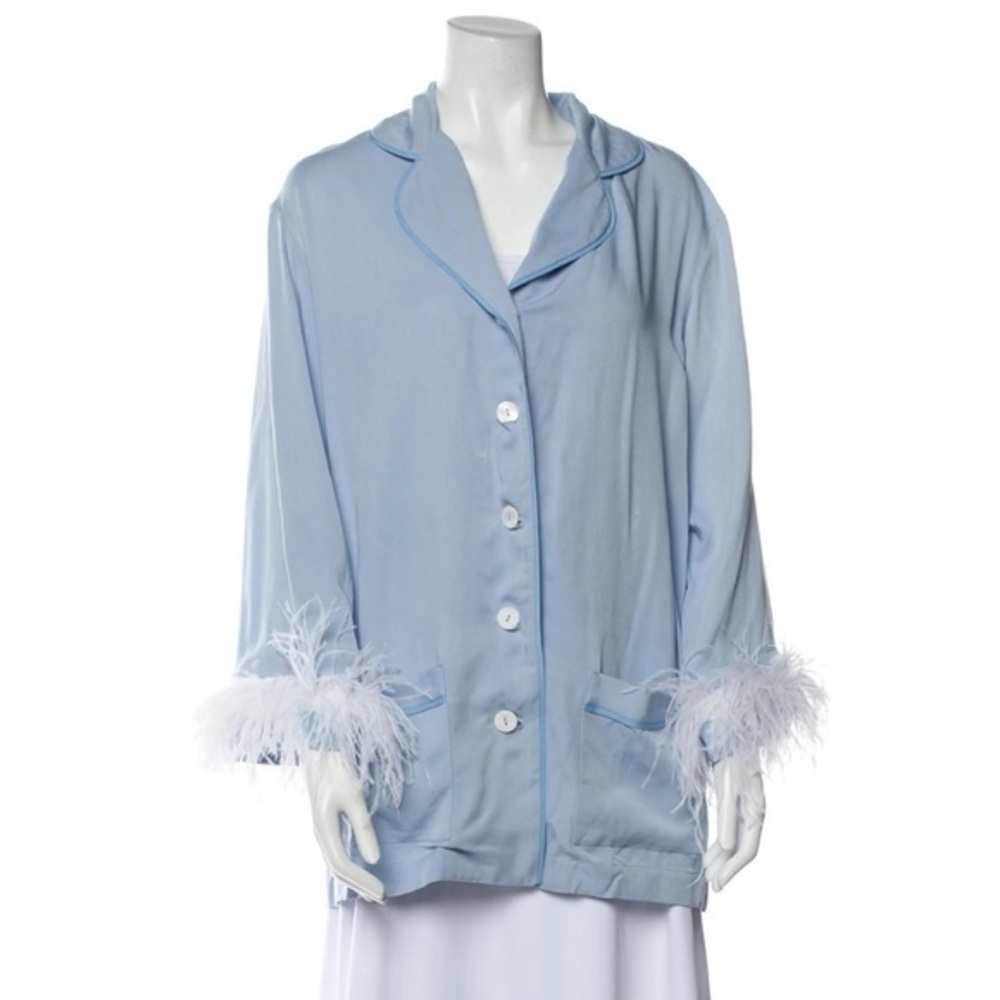 Sleeper Party Pajama Top with Detachable Feathers in Blue, size S NWOT